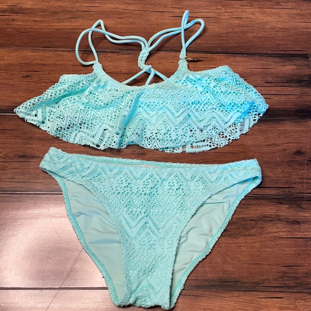 H&M teal bikini size 8-10y crochet style boho‎